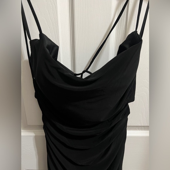 La Femme Black Spaghetti Strap Corset Back Jersey Gown Size 12 NWT - Picture 13 of 16